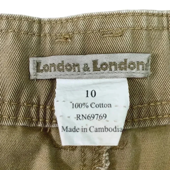 London & London Canvas Bermuda Mid Rise Jeans Shorts Straight Leg Size 10 Khaki - Picture 10 of 10